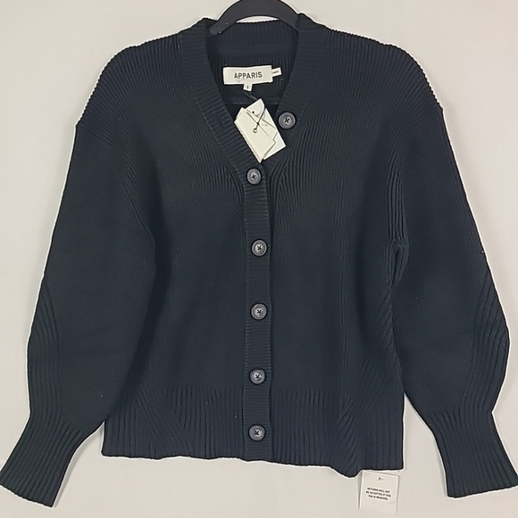 NWT Apparis Anderson Ribbed Button Up Cardigan Knit Black Size Small Retail $245 - Picture 1 of 9
